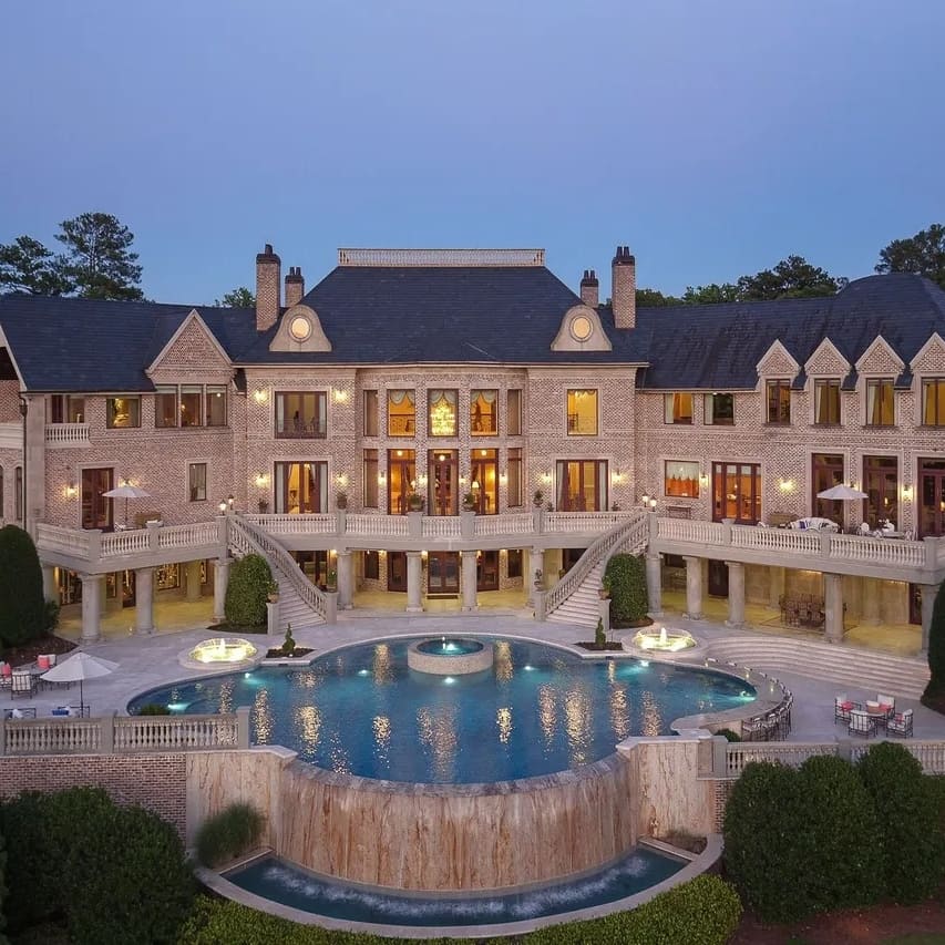 Twilight Poolside Scene of Steve Harvey’s GA Home